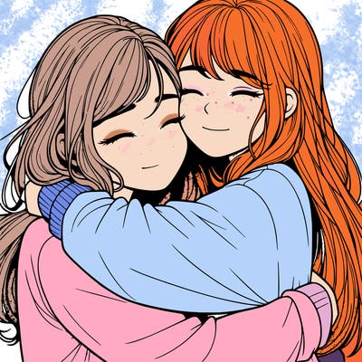realistic two girls hugging