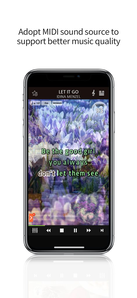 Magicsing Karaoke - Magicsing Karaoke app interface showing lyrics and MIDI music quality features