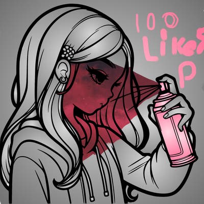 a realistic girl spray painting