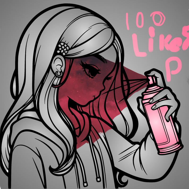 a realistic girl spray painting