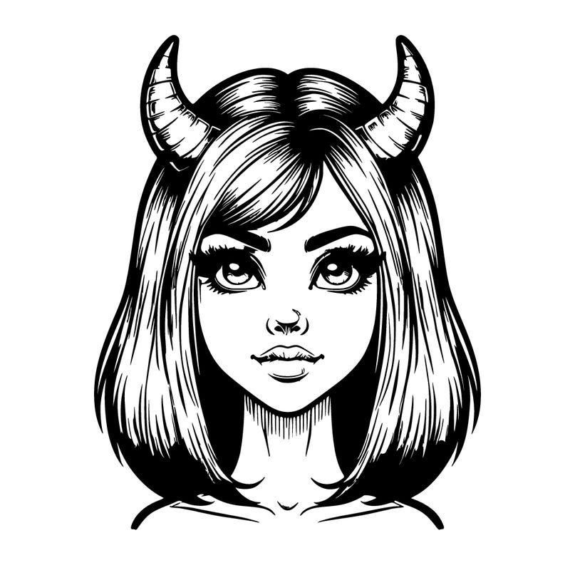 realistic girl with devil horns