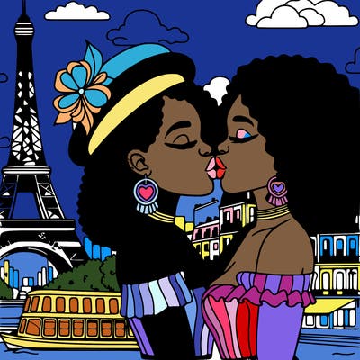 2 african women kissing in paris