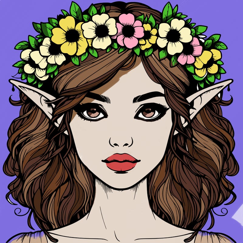 realistic female elf with flower crown