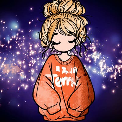 girl with baggy sweatshirt and messy bun