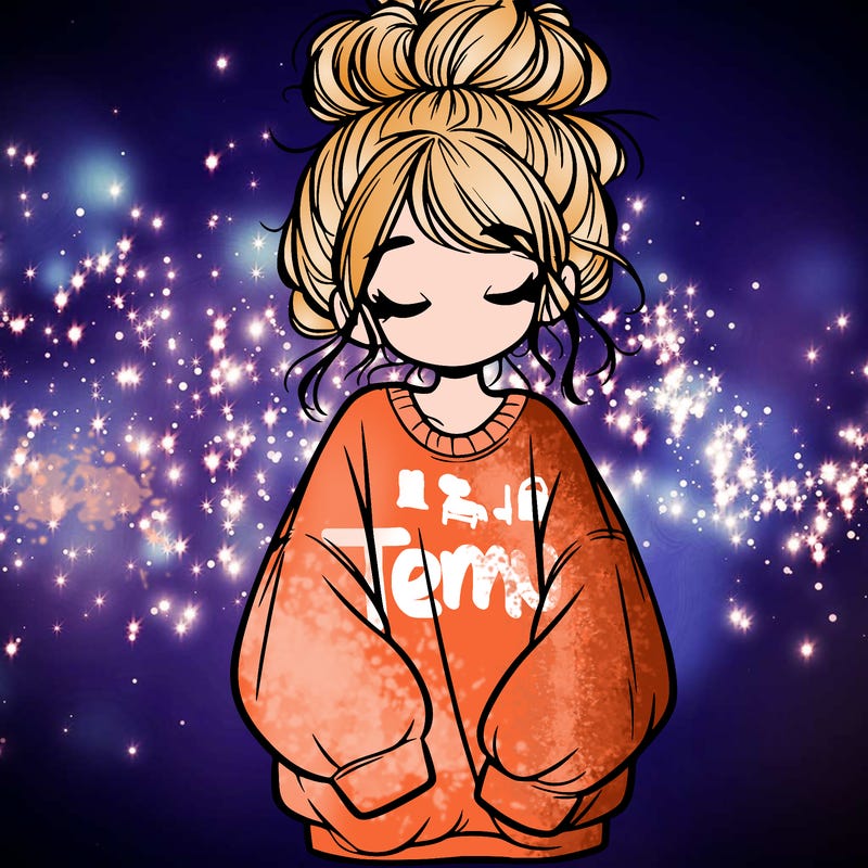 girl with baggy sweatshirt and messy bun