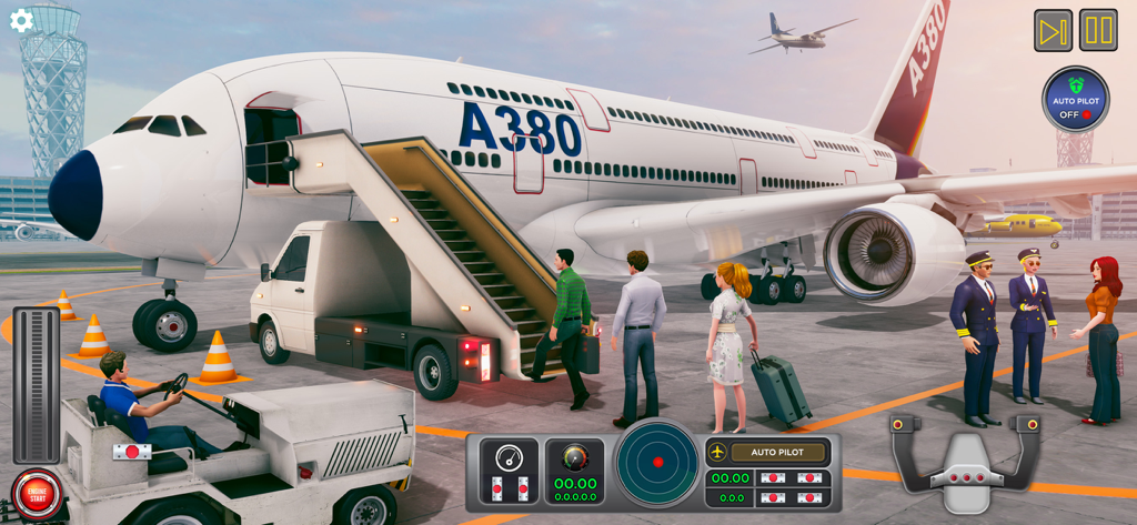 City Airplane Pilot Flight Sim - Pasajeros abordando un gran avión en el aeropuerto en un juego de simulador de vuelo