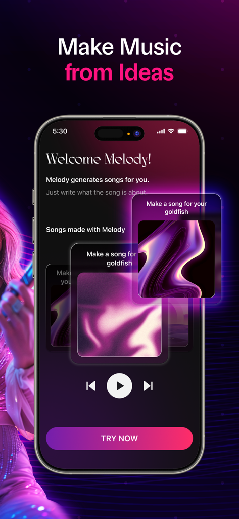 MelodyCraft: AI Song Generator - Écran d'accueil du générateur de chansons IA MelodyCraft montrant l'interface de création musicale
