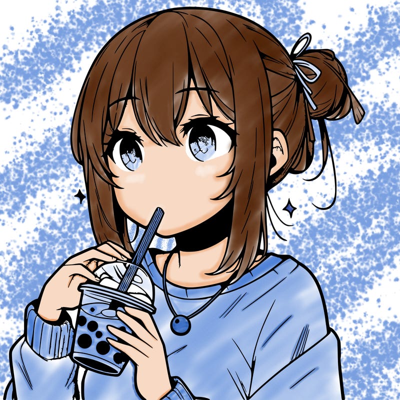 manga character drinking boba