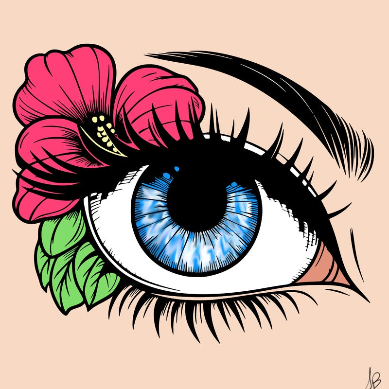 realistic eye with flower