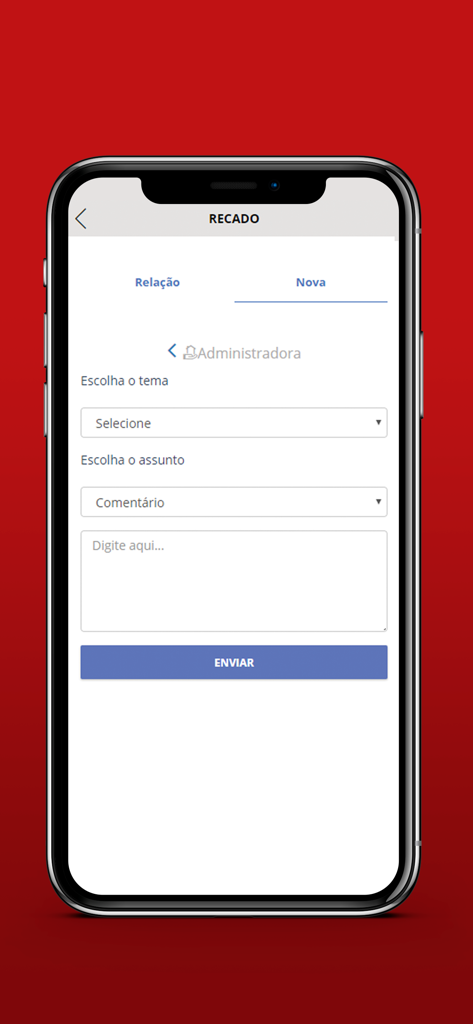 Manager Adm - Resident message submission form in the Manager Adm property management app
