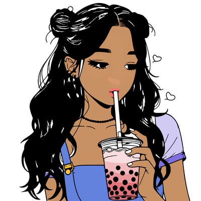 aesthetic realistic girl with boba