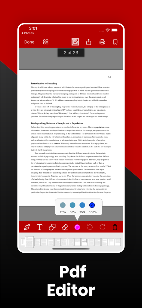 PDF Maker Pro:Splitter,Merger - Mobile interface of PDF Maker Pro app showing PDF editing and annotation features