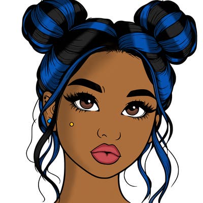 realistic girl with two buns on her hair and lips