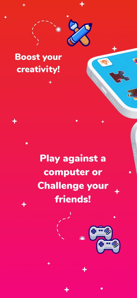 Kidjo Games: Kids Play & Learn - Pantalla de la aplicación Kidjo Games destacando actividades creativas y juego multijugador para niños