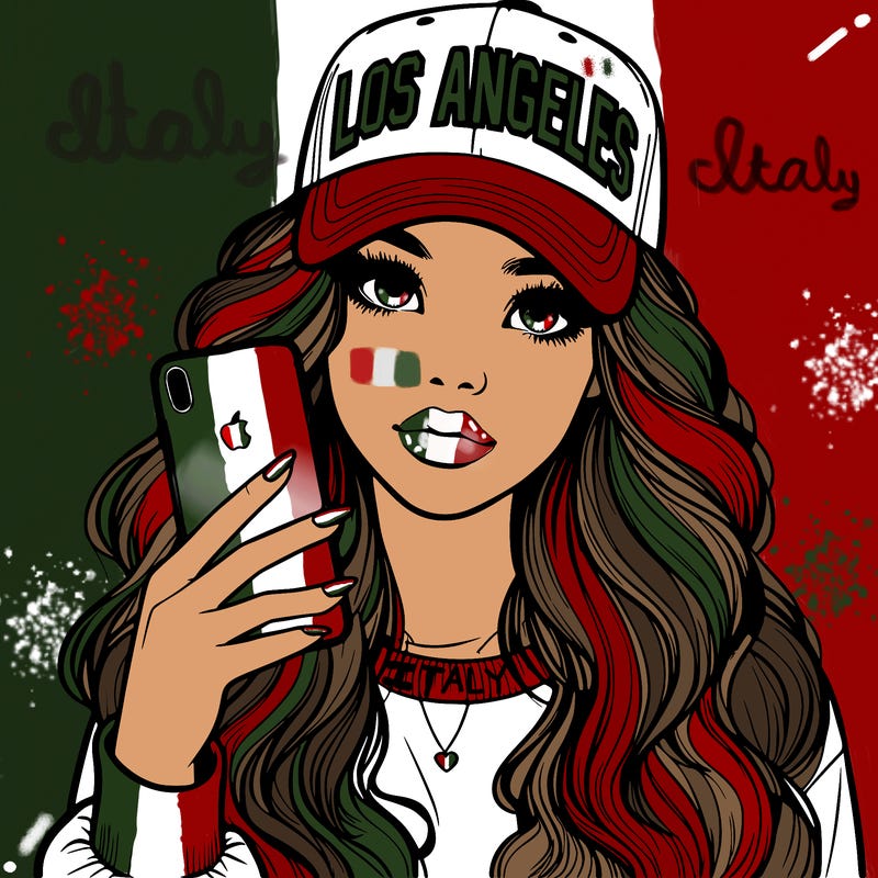 realistic beautiful girl wearing los ángeles cap holding an iphone