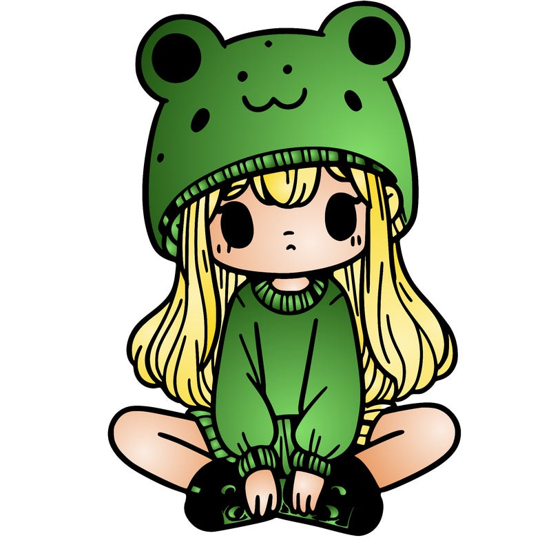 a girl wearing a frog hat and some frog socks