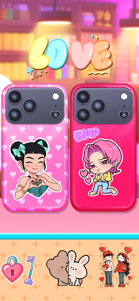Phone Case DIY - Art Designer - Customized pink phone cases with cute stickers and K-pop themes