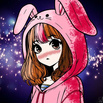 realistic girl wearing a bunny hoodie