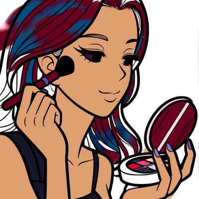 little girl putting on makeup