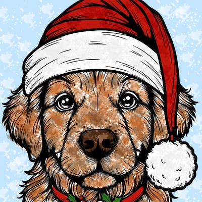 realistic dog with a christmas hat