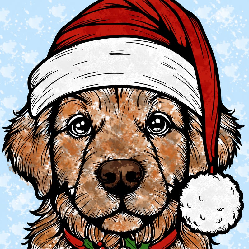 realistic dog with a christmas hat
