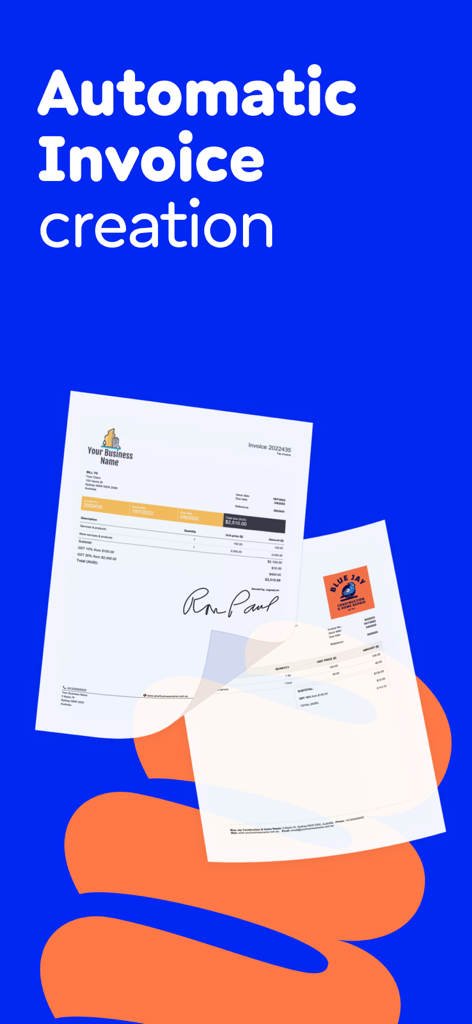 Billdu: Store,Inventory,Orders - Funktion zur automatischen Rechnungserstellung in der Billdu-App mit professionellen Business-Vorlagen