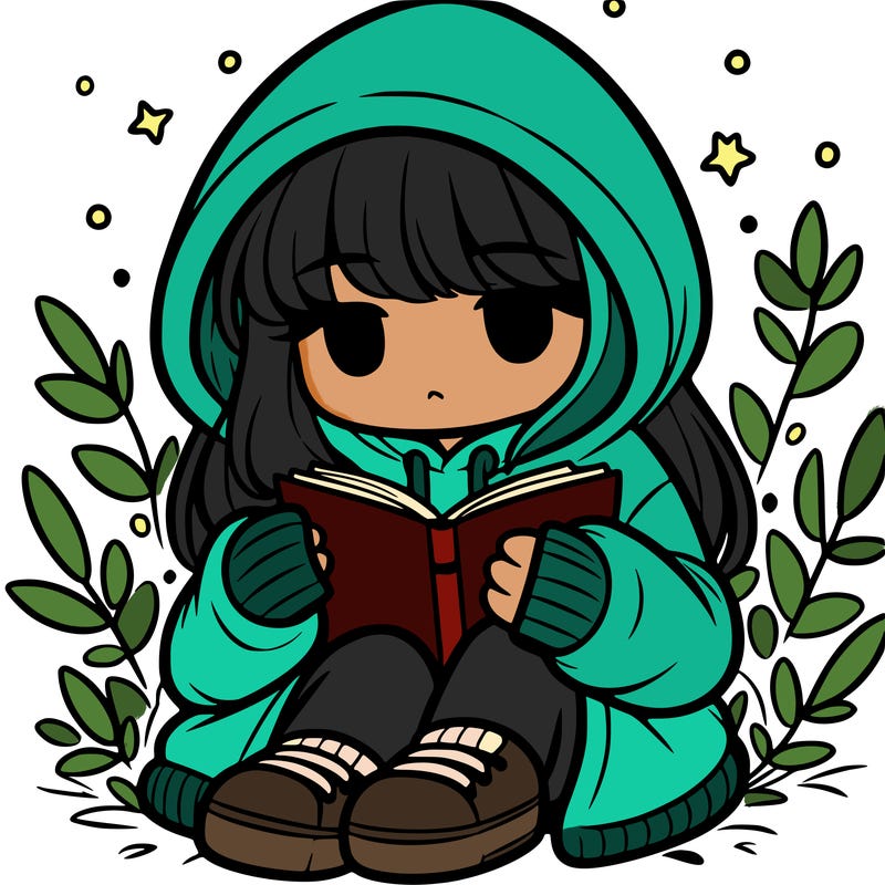 girl in oversized hoodie reading a book