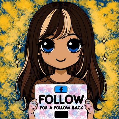 realistic girl holding a sign that says follow for a follow back