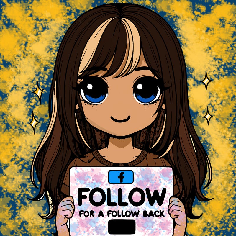 realistic girl holding a sign that says follow for a follow back