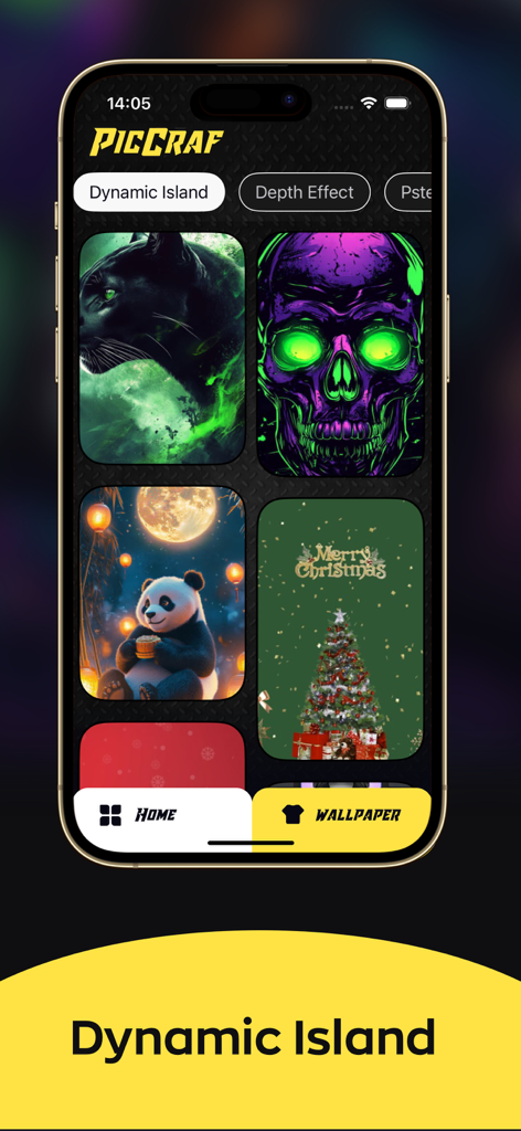 LiveArt- AI Wallpaper - Interface of LiveArt AI Wallpaper app showing Dynamic Island wallpaper category and various artistic backgrounds