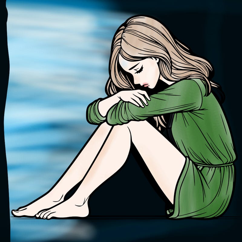 realistic women sitting down sad