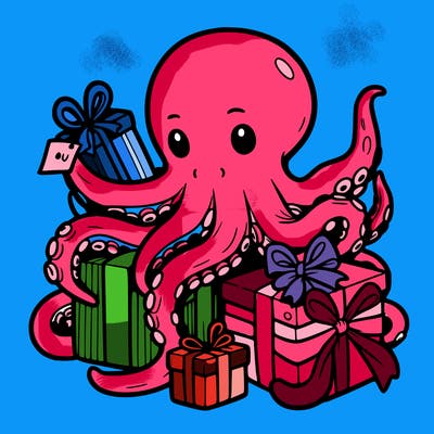 an octopus wrapping gifts