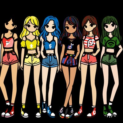 a group of girls wearing crop tops and shorts