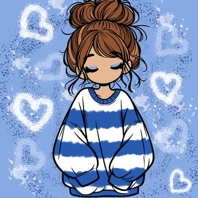 girl with baggy sweatshirt and messy bun