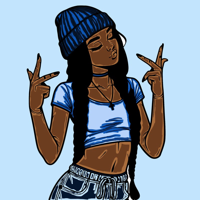 realistic teenage girl with braids and a beanie and crop top doing 🫶🏼