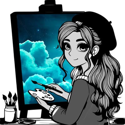 realistic girl artist painting a blank canvas