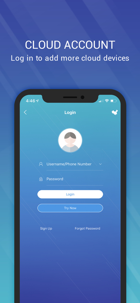 Interface de connexion de l'application mobile EZView CIS pour la gestion des appareils cloud
