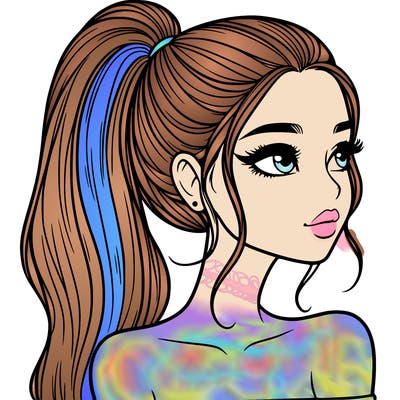 a beautiful and realistic girl with a high pony tail