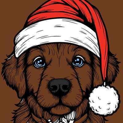 realistic dog with a christmas hat
