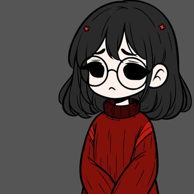 sad girl with glasses in a sweater