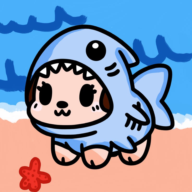 cute dog wearing a shark costume