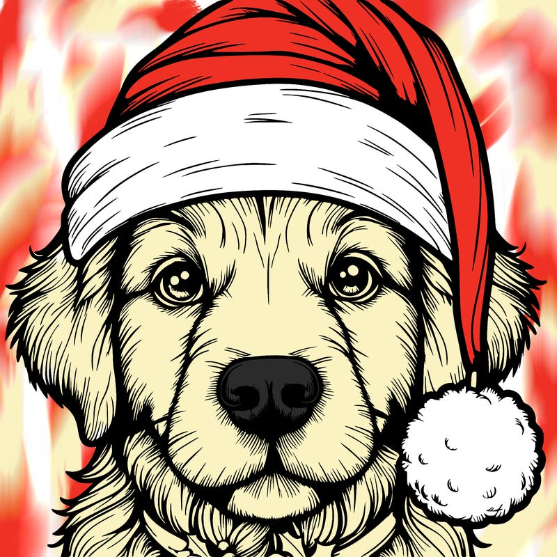 realistic dog with a christmas hat