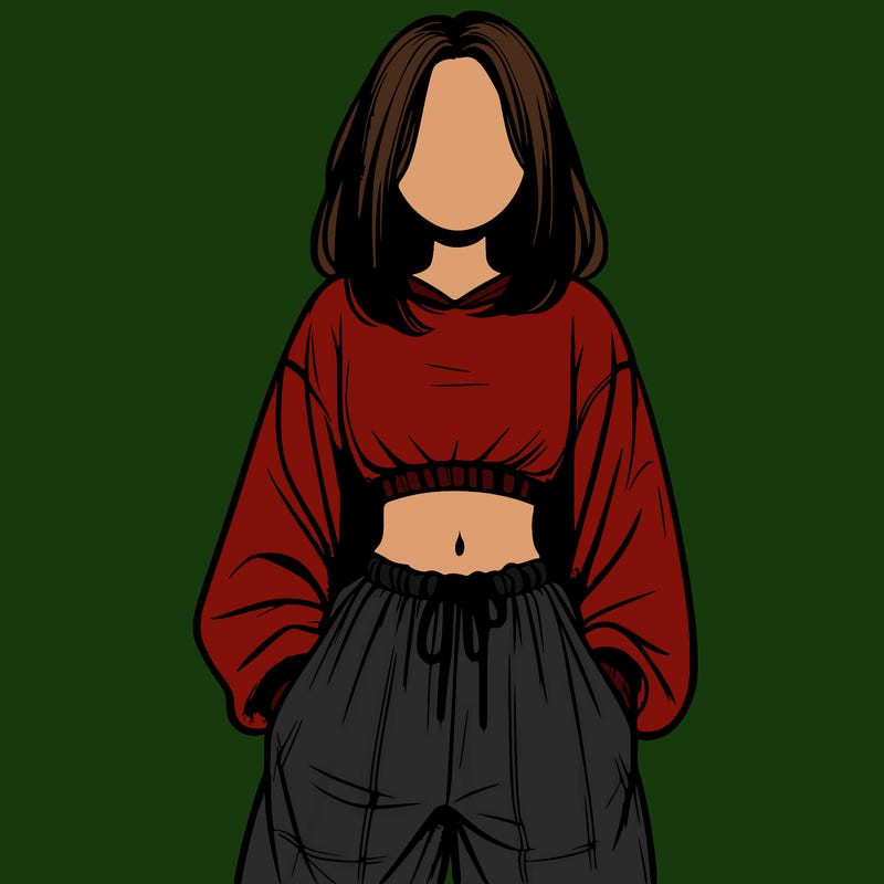 realistic girl faceless with baggy pants and a crop top