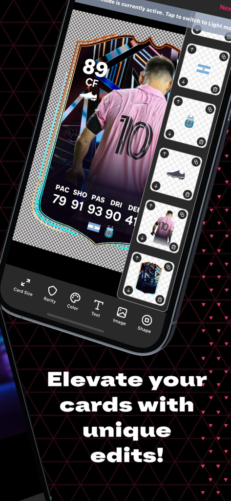 Futnet - FC 25 Cards & Squads - Interfaz del creador de cartas de jugador y editor de contenido personalizado dentro de la app Futnet.