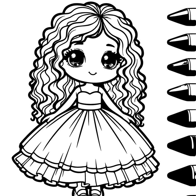 a girl with curly hair and blue eyes a pretty big dress