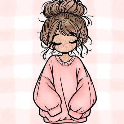 girl with baggy sweatshirt and messy bun