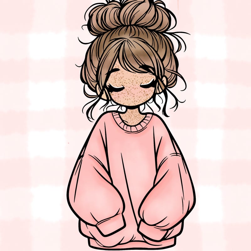 girl with baggy sweatshirt and messy bun