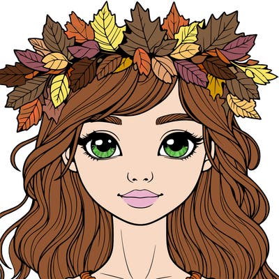 realistic girl with fall leaf crown