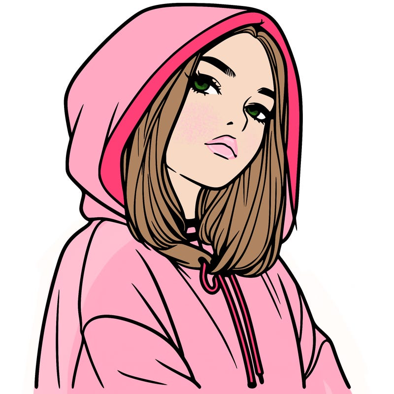 a realistic girl in a hoodie