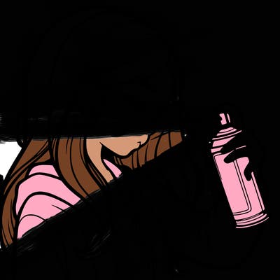 a realistic girl spray painting